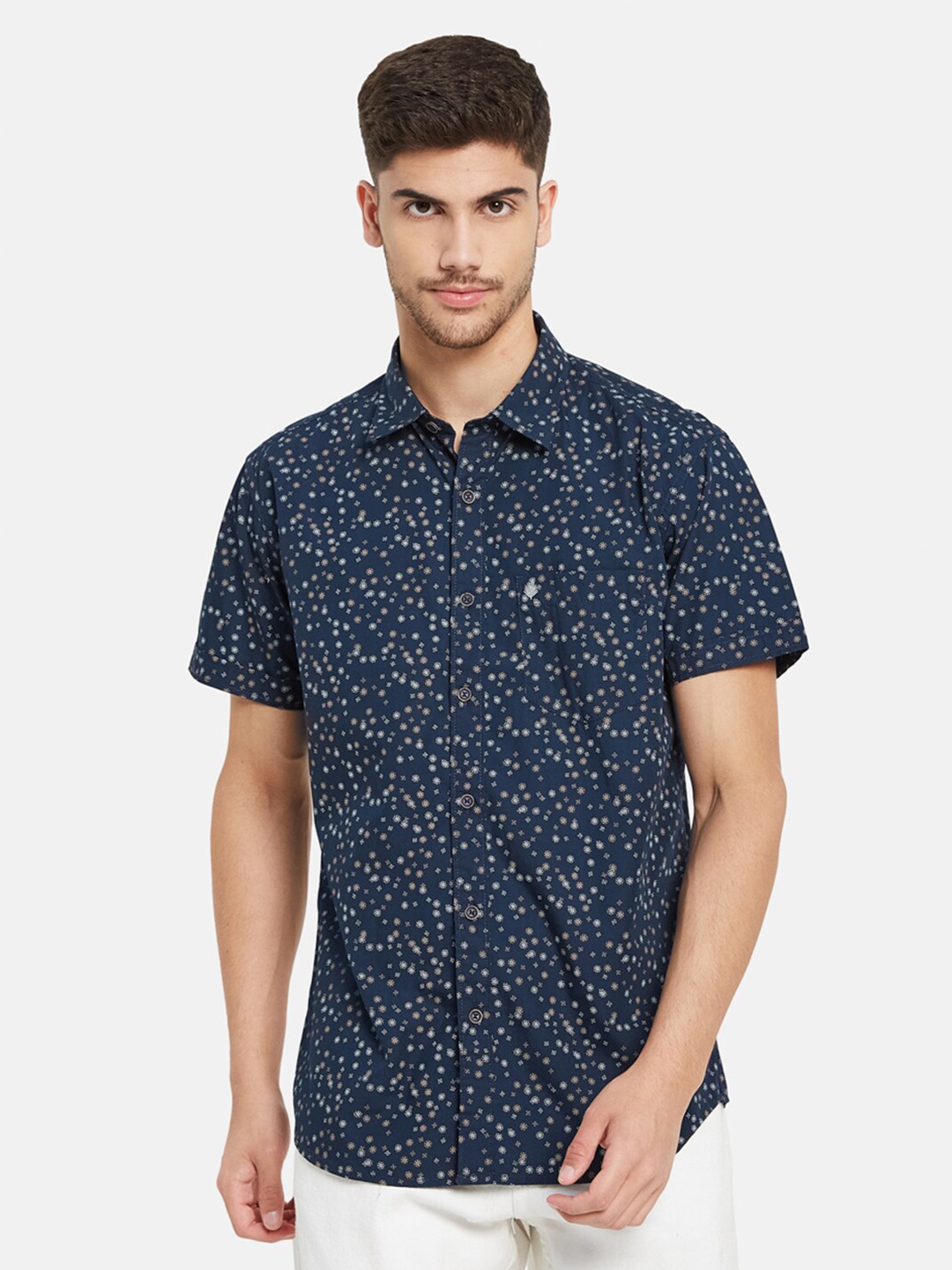 

METTLE Floral Printed Cotton Casual Shirt, Navy blue