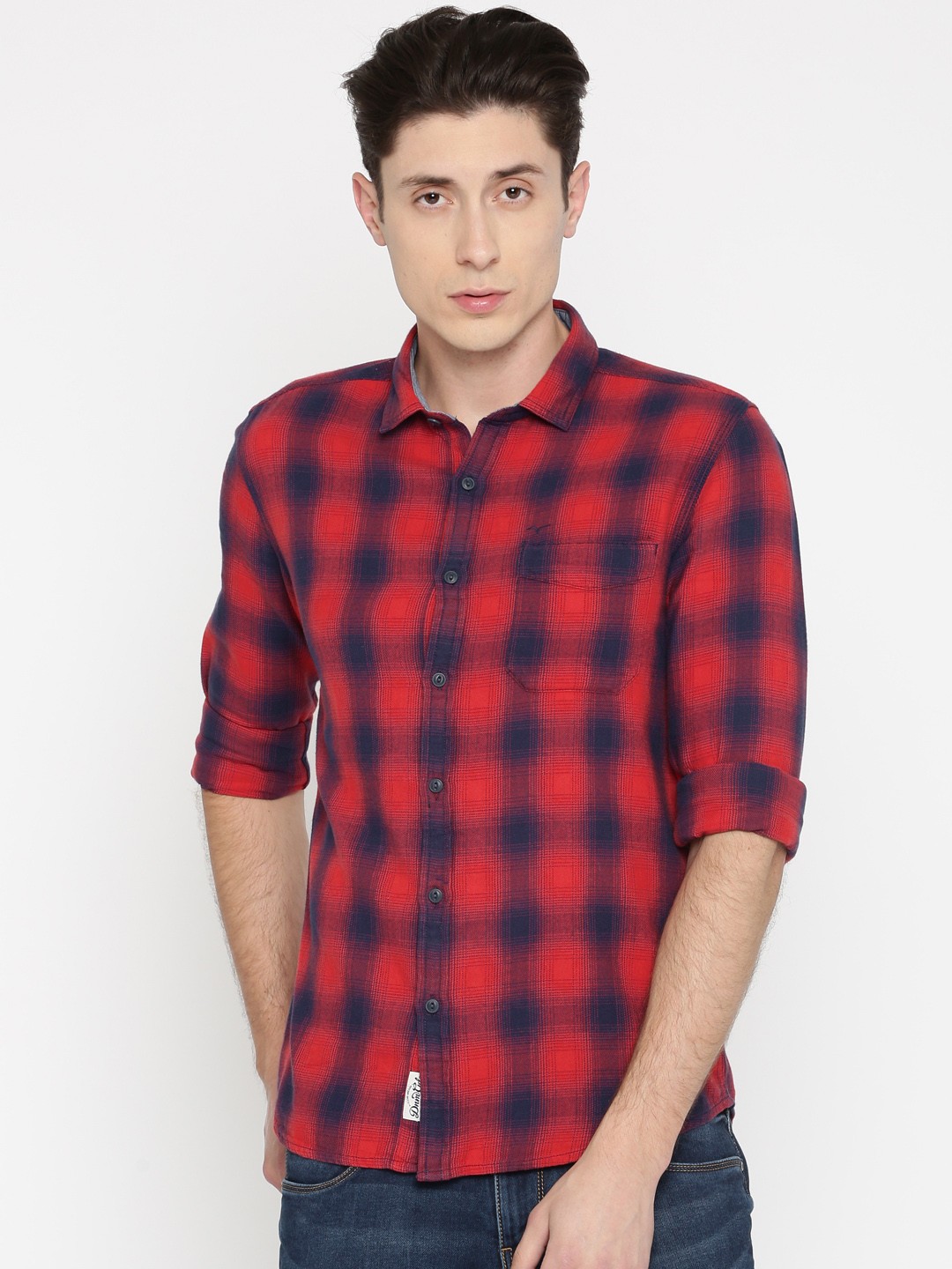 

Flying Machine Men Red & Navy Blue Slim Fit Checked Casual Shirt