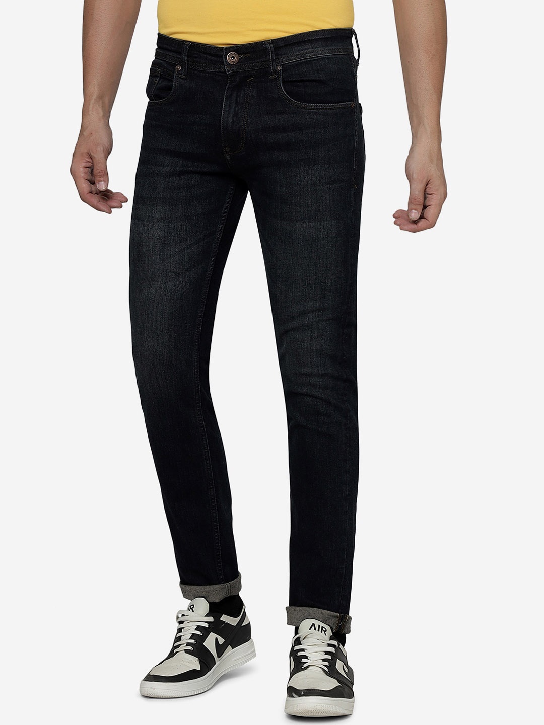 

Greenfibre Men Slim Fit Light Fade Mid-Rise Clean Look Stretchable Jeans, Blue