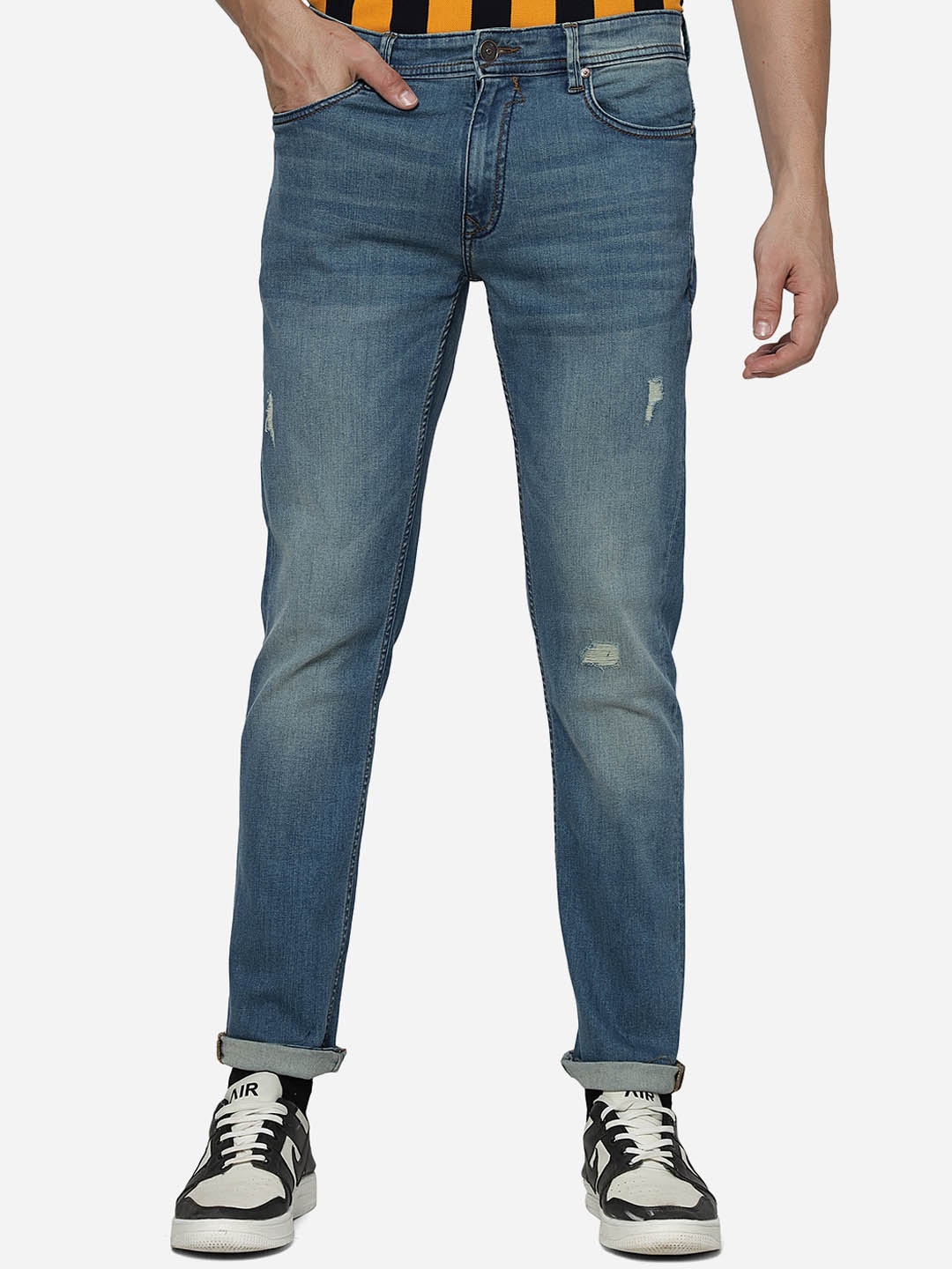 

JADE BLUE Men Slim Fit Mildly Distressed Mid-Rise Heavy Fade Stretchable Jeans