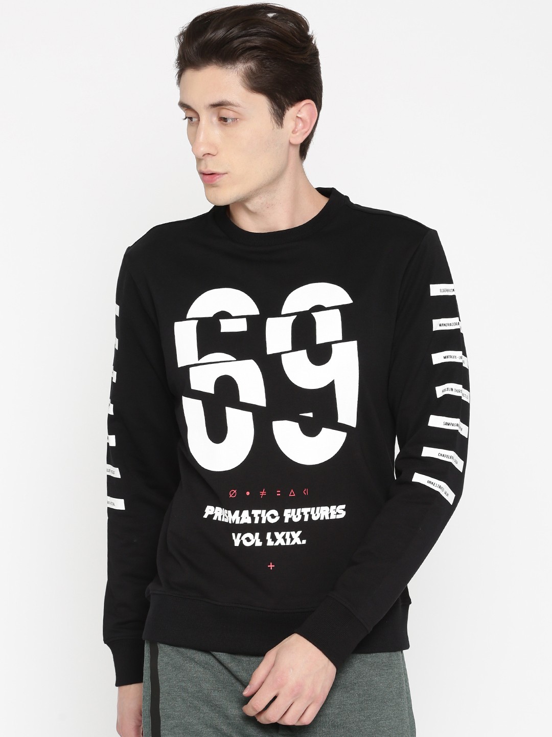 

Flying Machine Men Black & White Printed Sweatshirt