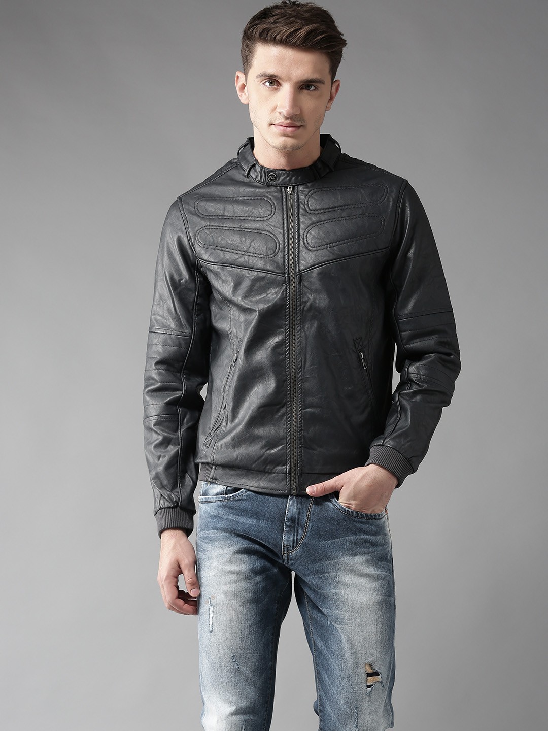

Flying Machine Men Navy Solid Bomber Jacket, Navy blue