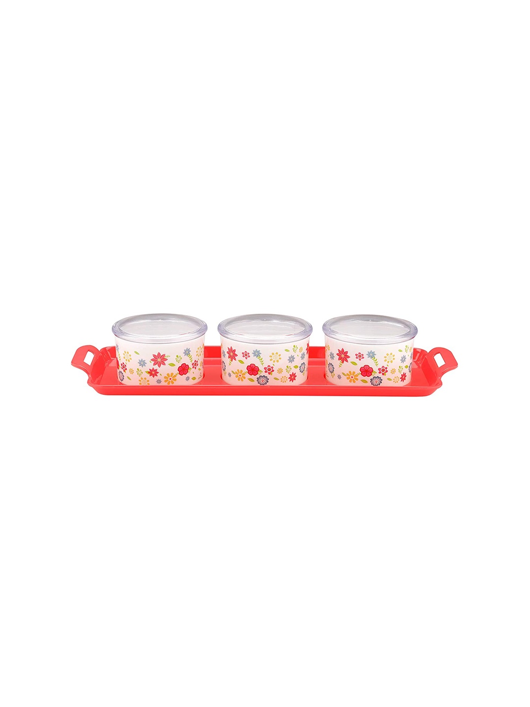 

SOPL-OLIVEWARE 3 Pcs White & Red Food Storage Containers With Lid & Tray