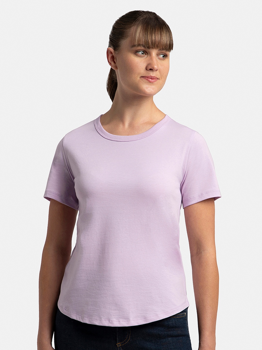 

Jockey Super Combed Cotton Rich Relaxed Fit Curved Hem T-shirt-AW88, Purple