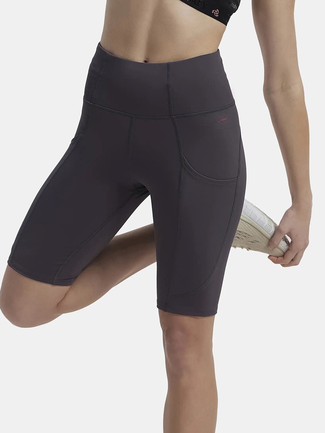 

Jockey Women High-Rise Training or Gym Sports Shorts with Antimicrobial Technology, Grey