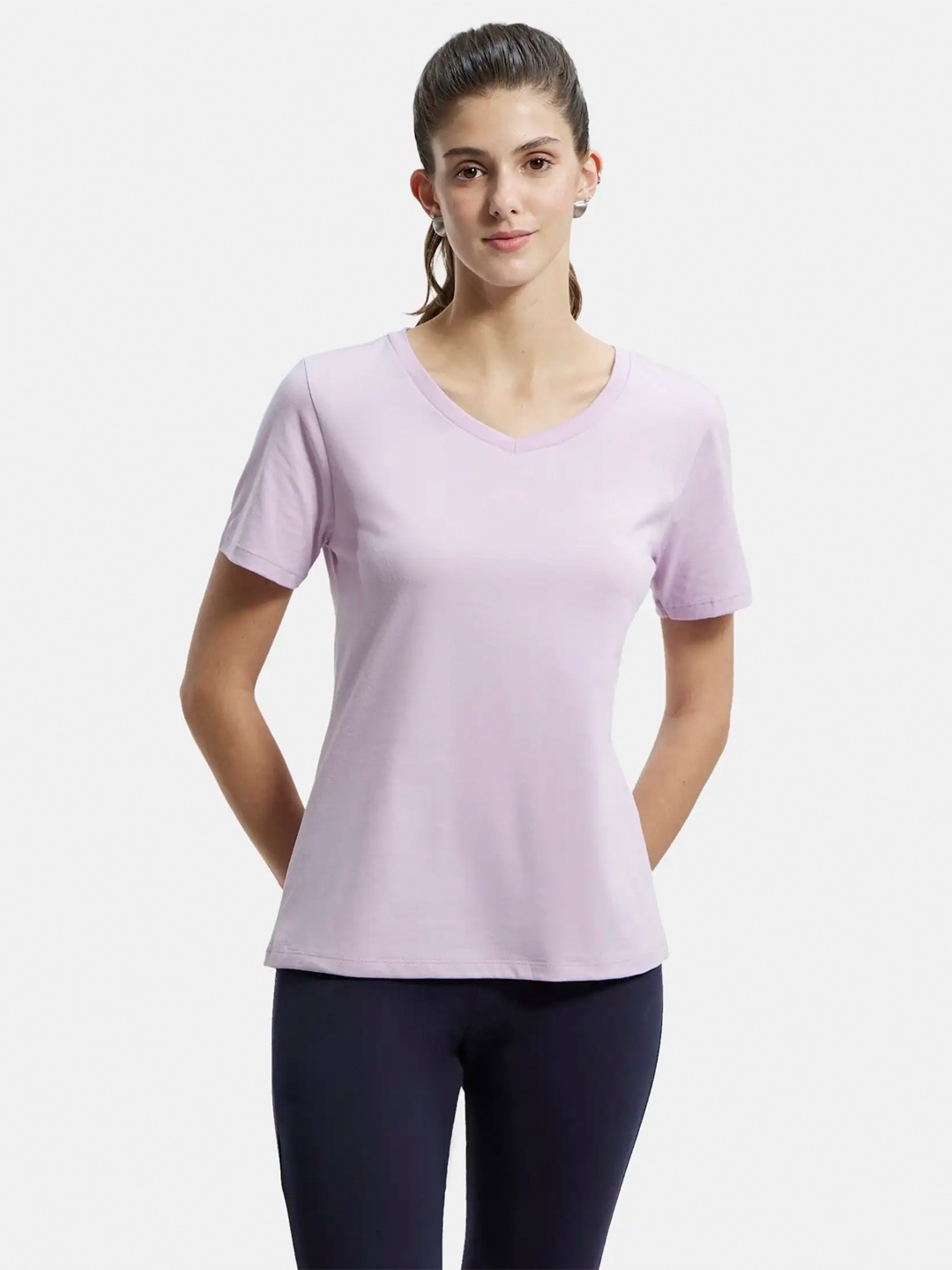 

Jockey Super Combed Cotton Rich Relaxed Fit Curved Hem T-shirt-AW88, Purple