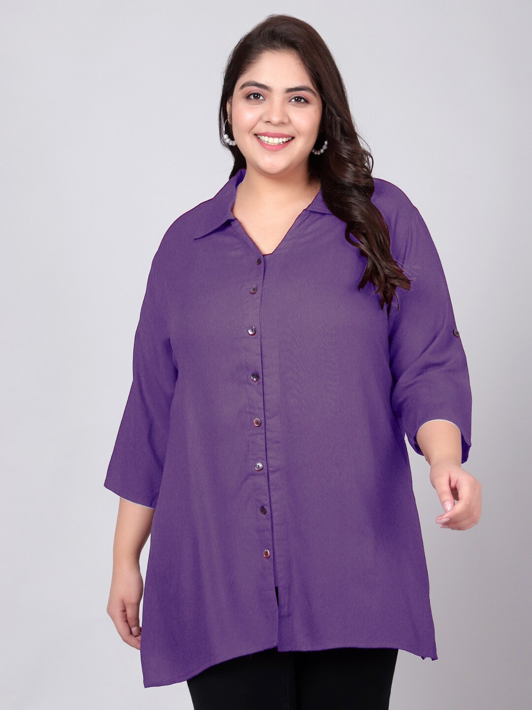 

Indietoga Plus Size Classic Fit Casual Longline Shirt, Lavender