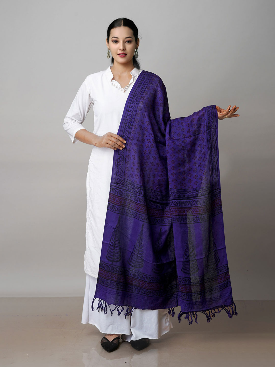 

Unnati Silks Ethnic Motifs Printed Tasseled Cotton Dupatta, Blue