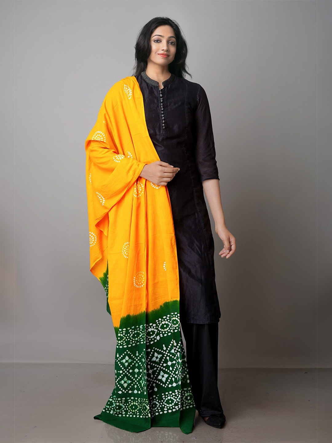 

Unnati Silks Ethnic Motifs Printed Pure Cotton Batik Dupatta, Yellow
