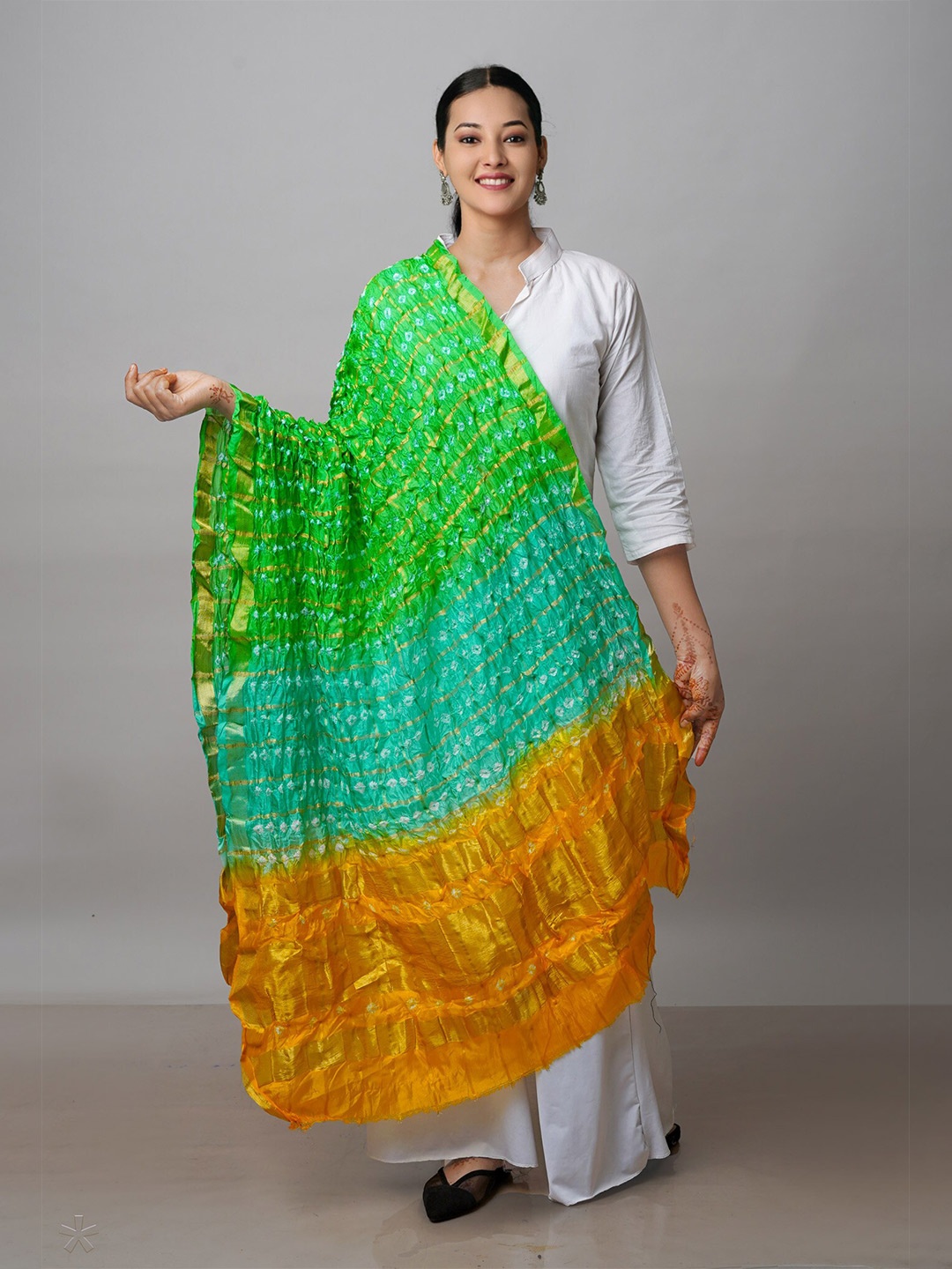 

Unnati Silks Printed Pure Cotton Bandhani Dupatta With Zari, Green