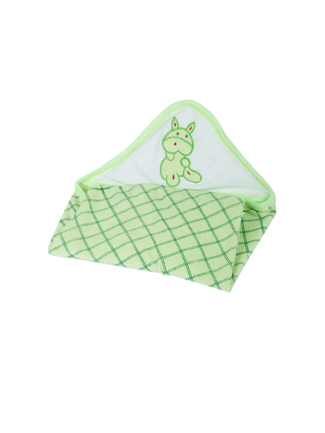 

Butterthief Infants Green Checked & Embroidered 210 GSM Cotton Hooded Wrapper Bath Towel