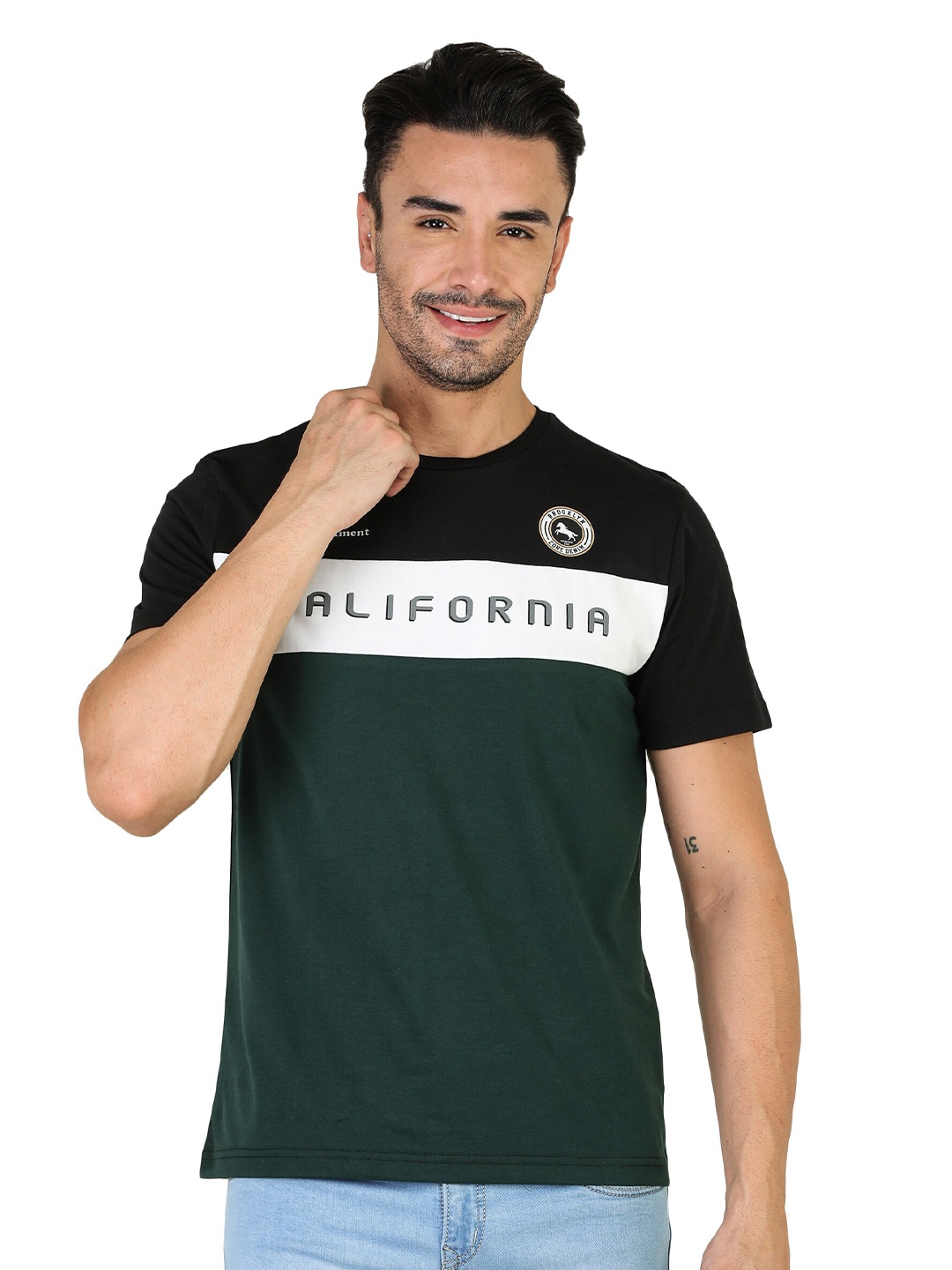 

TQS Colourblocked Slim Fit Opaque Cotton T-shirt, Olive