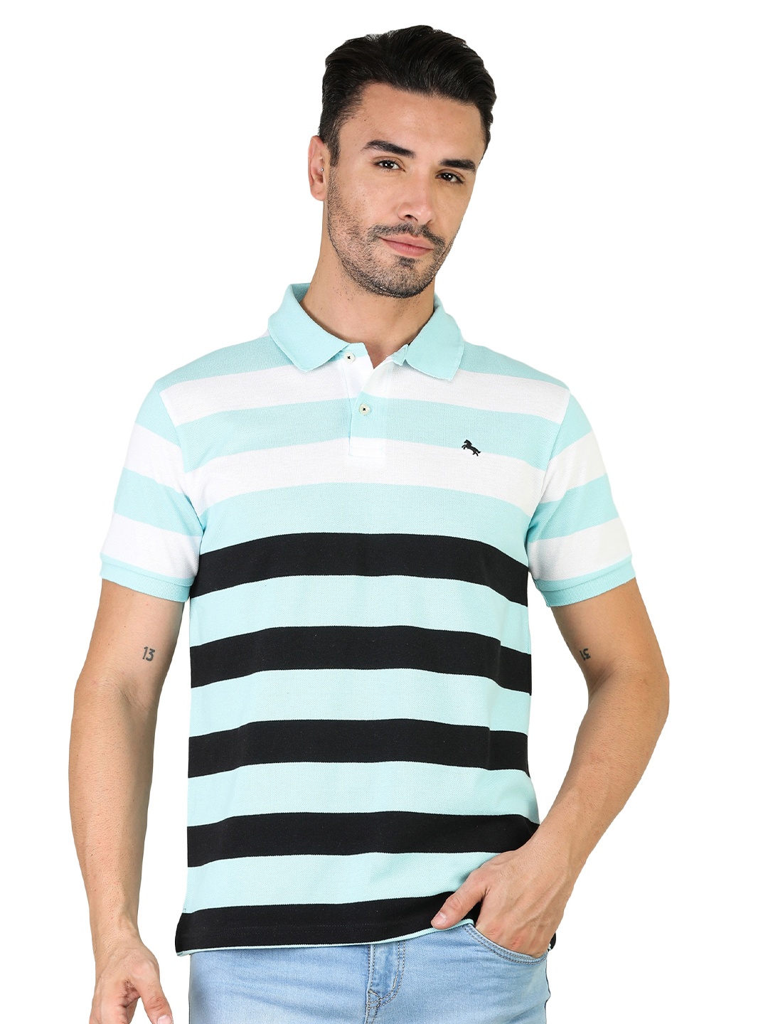 

TQS Striped Polo Collar Slim Fit T-shirt, Blue