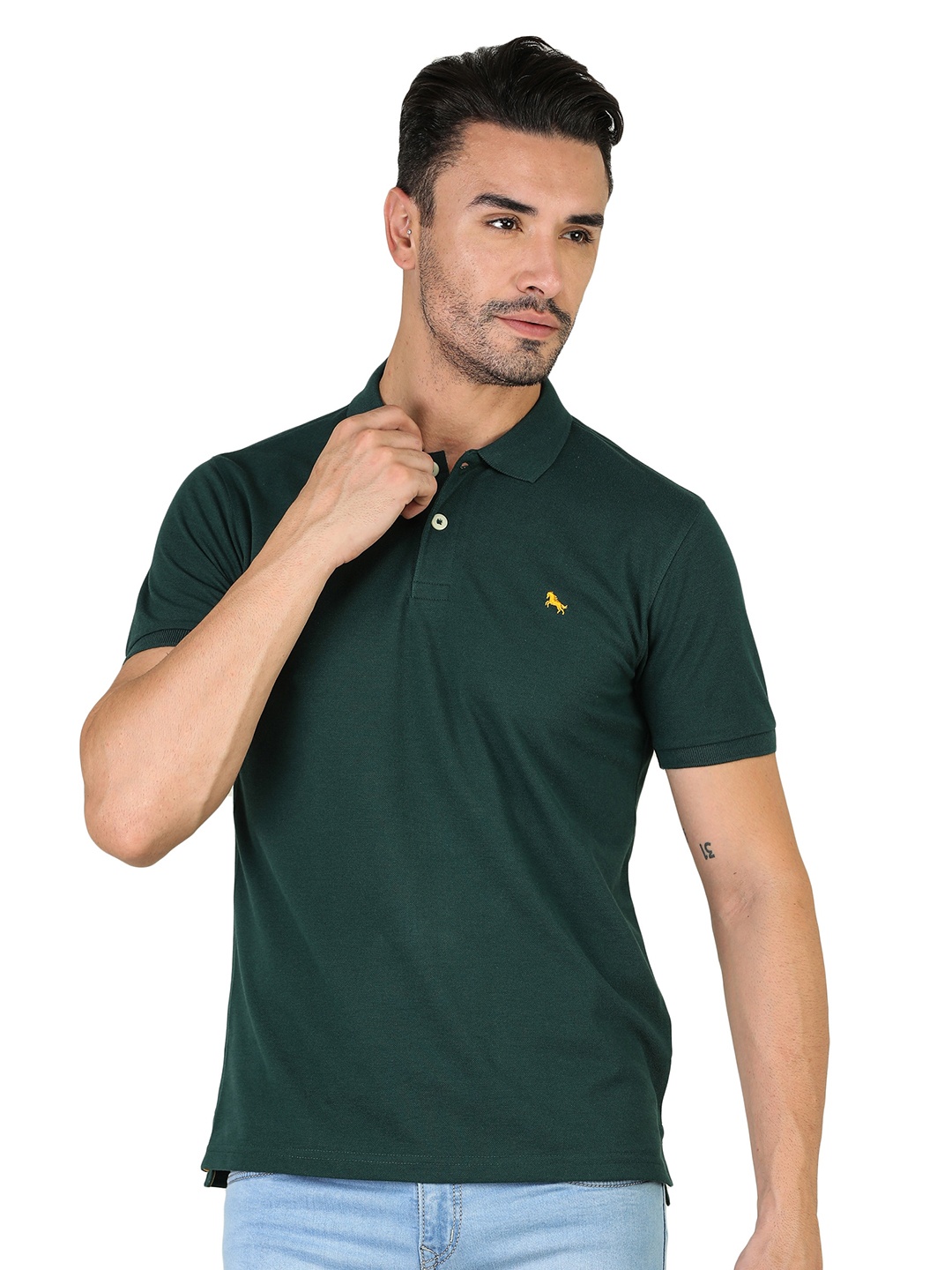 

TQS Polo Collar Slim Fit Cotton Casual T-shirt, Olive