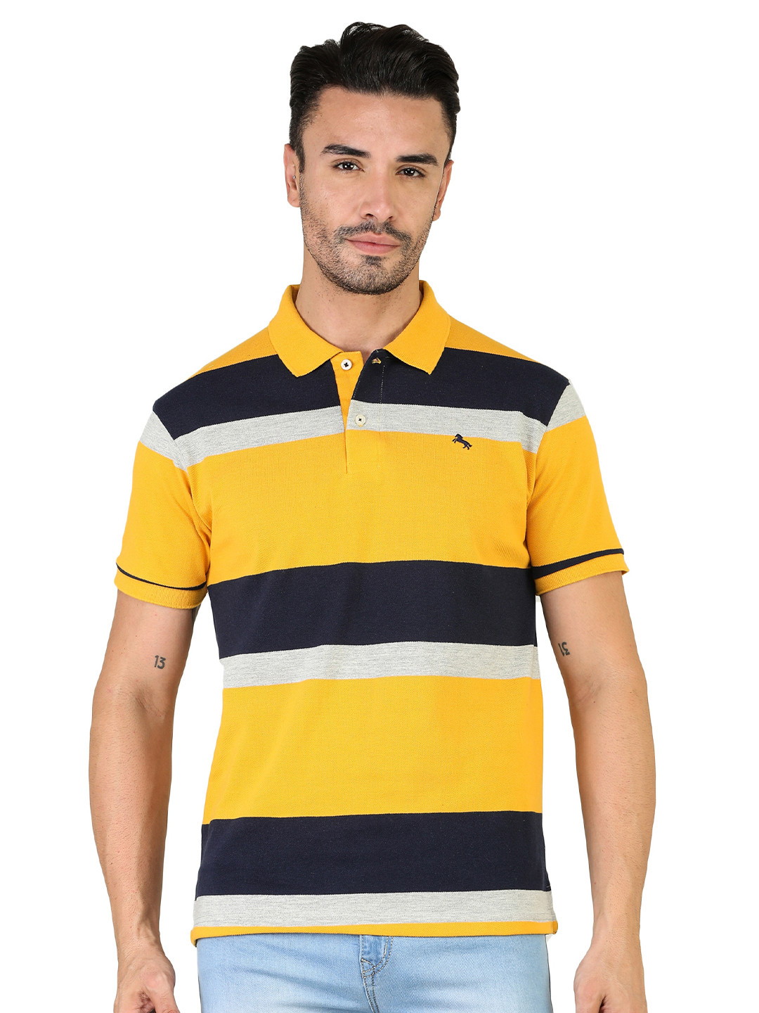 

TQS Striped Polo Collar Cotton T-shirt, Yellow