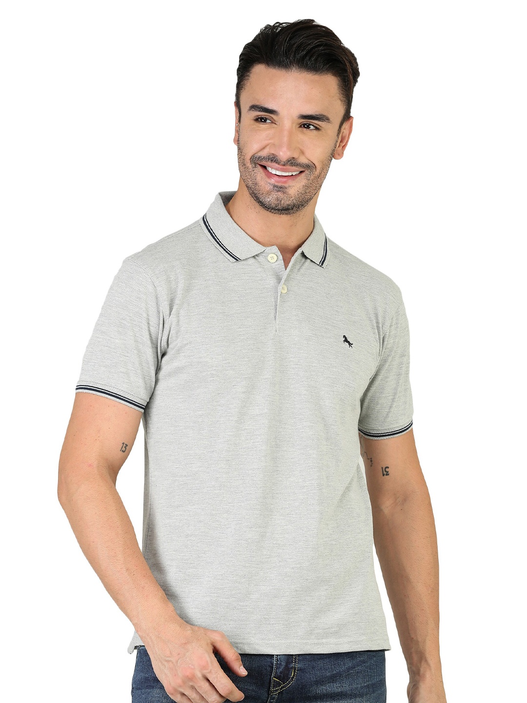 

TQS Polo Collar Slim Fit T-shirt, Grey melange