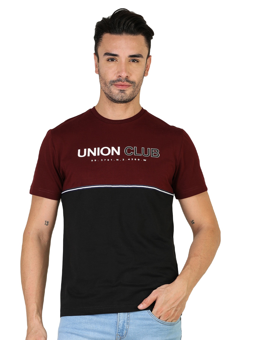

TQS Colourblocked Slim Fit Opaque Cotton T-shirt, Black