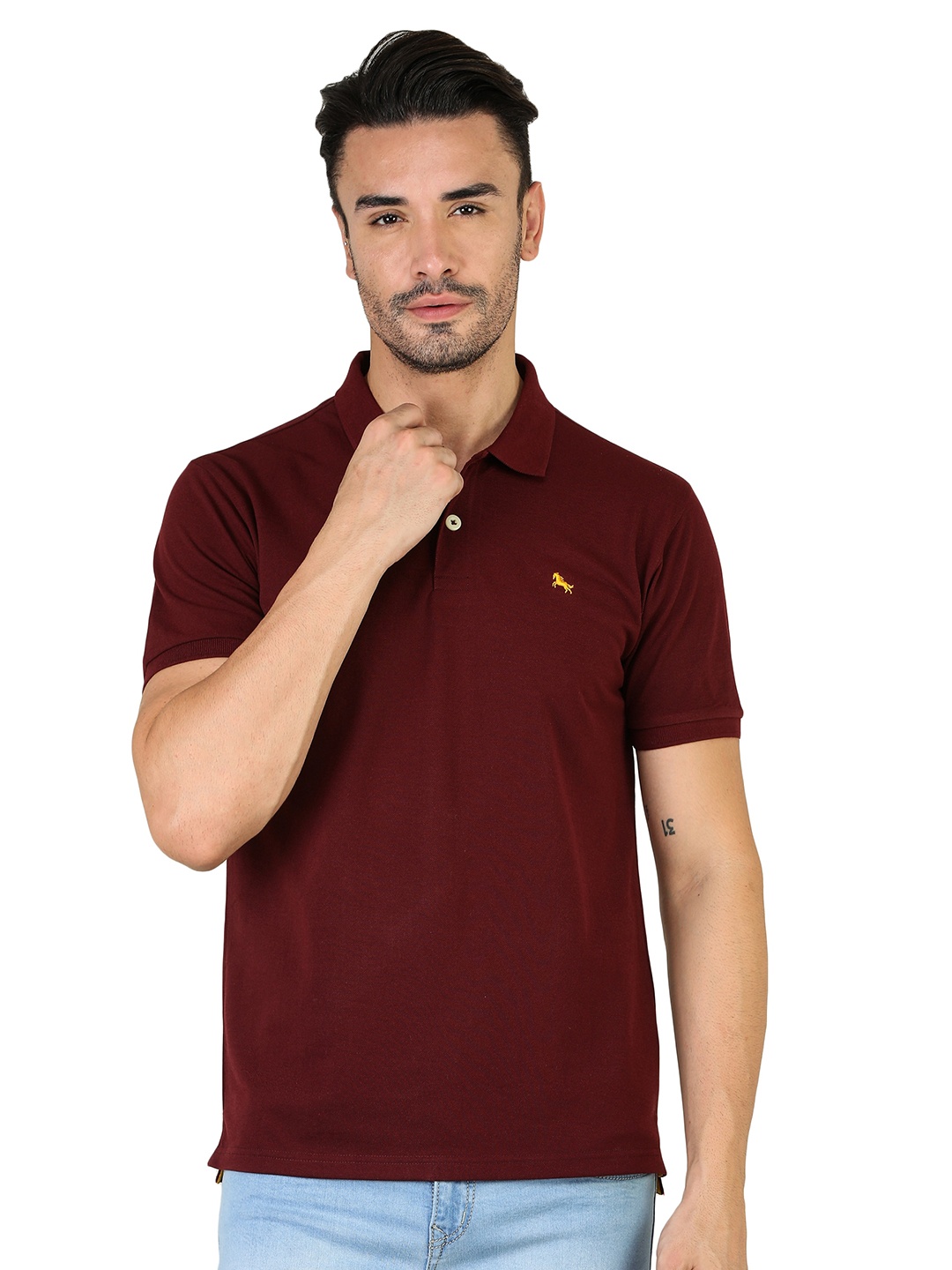 

TQS Polo Collar Slim Fit Opaque Cotton T-shirt, Maroon