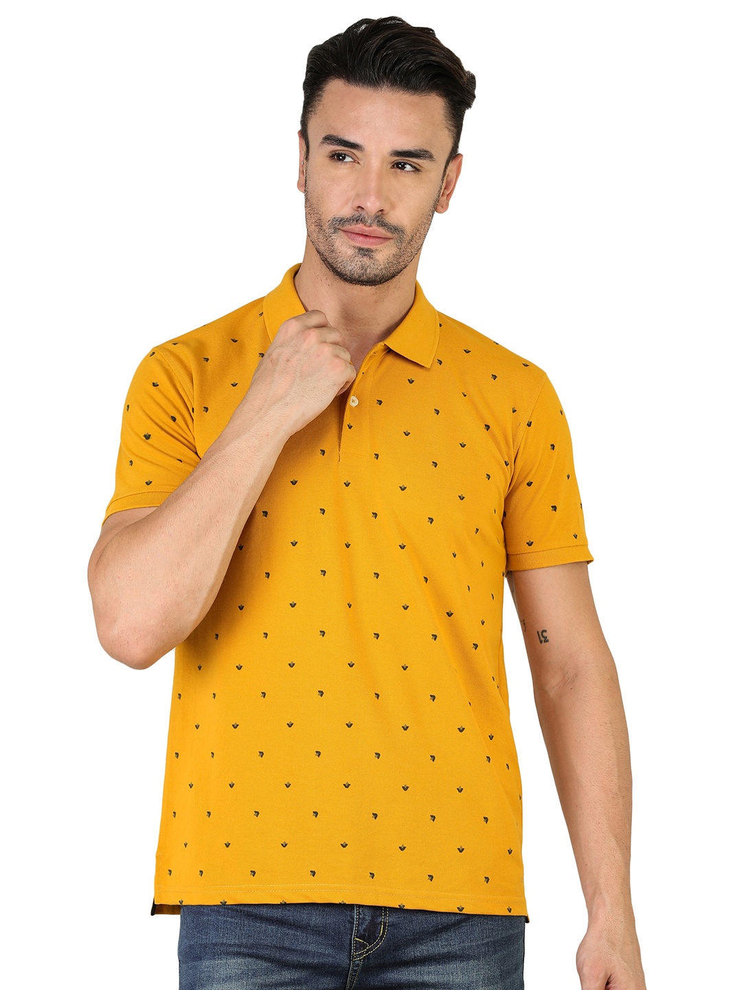 

TQS Micro Ditsy Polo Collar Slim Fit Opaque Cotton T-shirt, Mustard