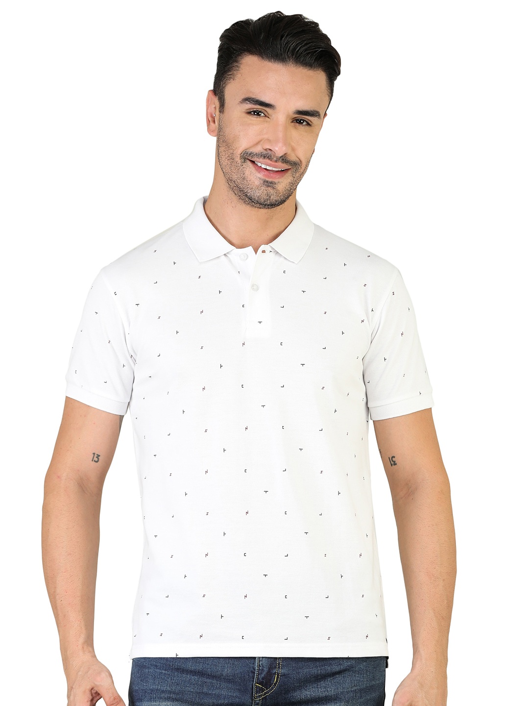 

TQS Typography Polo Collar Slim Fit Opaque Cotton T-shirt, White