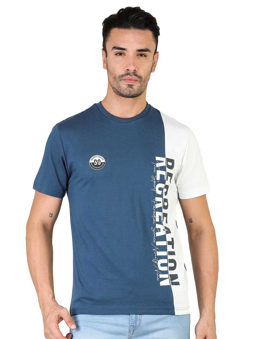 

TQS Typography Printed Cotton Slim Fit T-shirt, Blue
