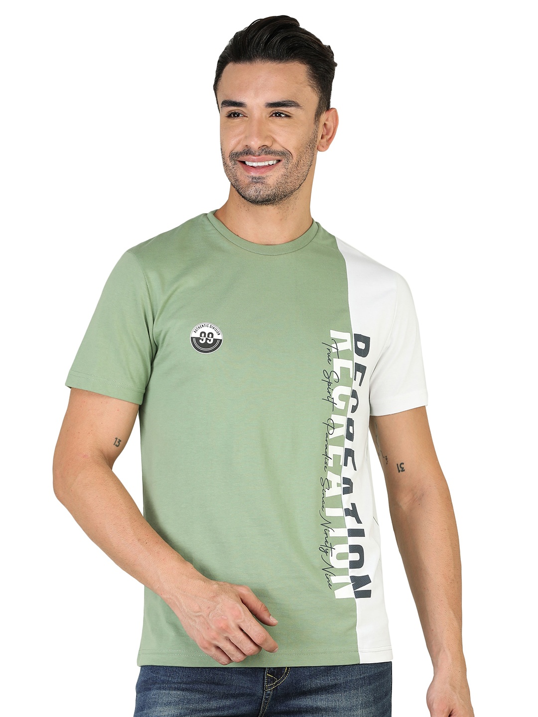 

TQS Typography Slim Fit Opaque Cotton T-shirt, Green