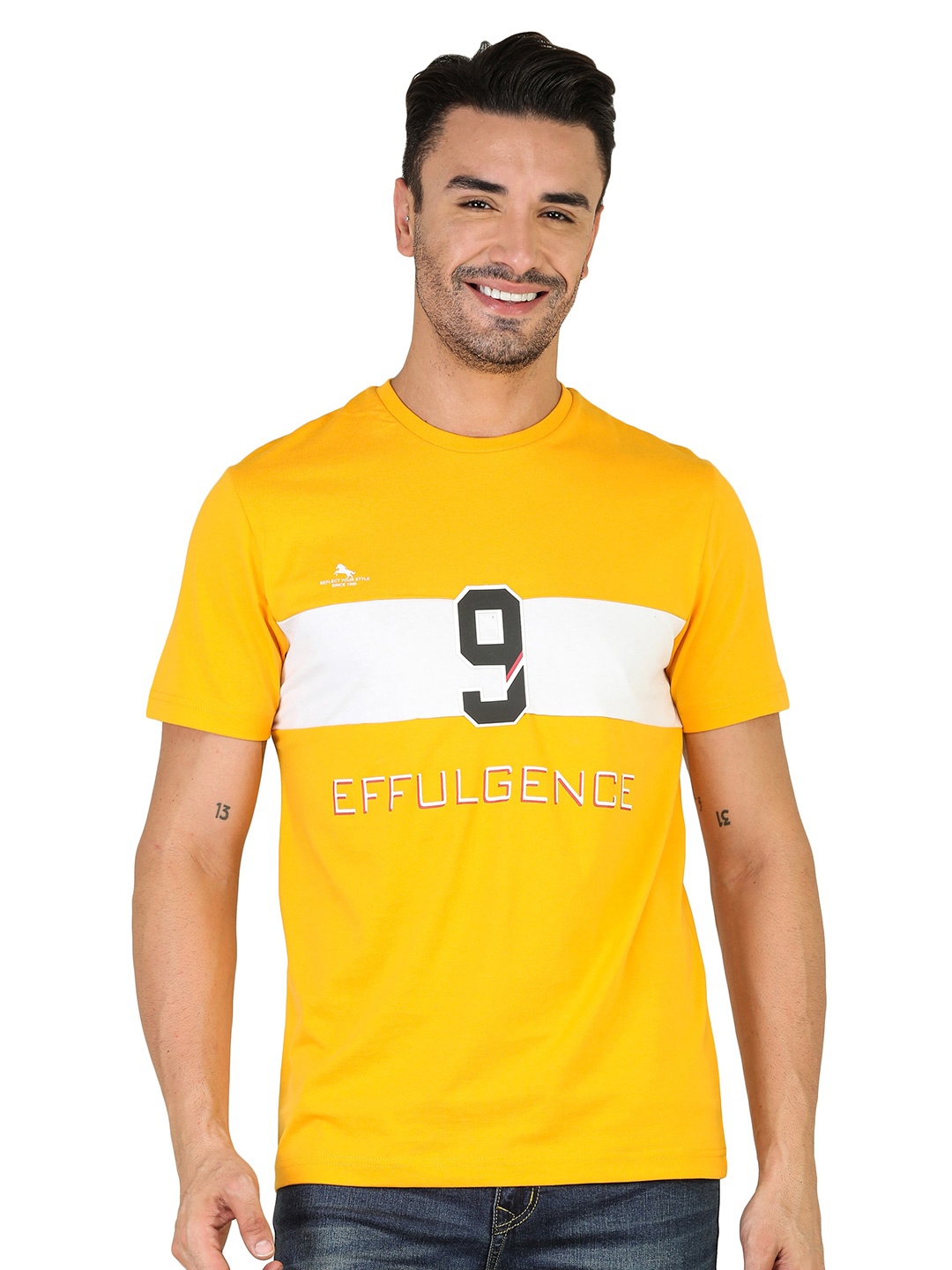 TQS Colourblocked Slim Fit Opaque Cotton T-shirt, Yellow