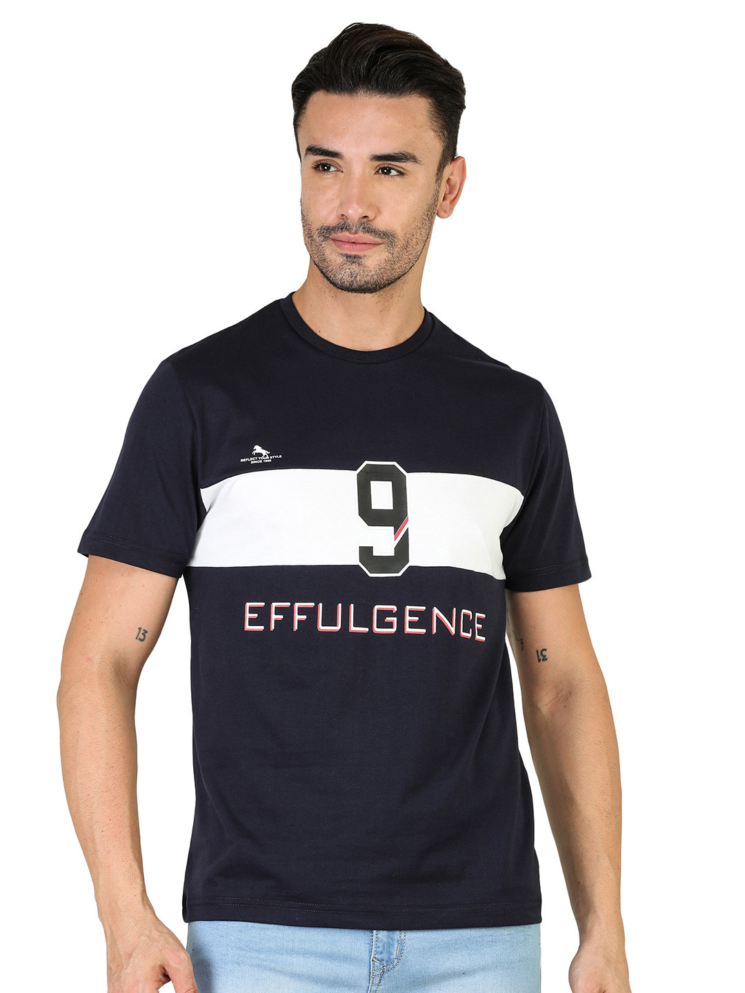 

TQS Typography Printed Slim Fit Cotton T-shirt, Navy blue