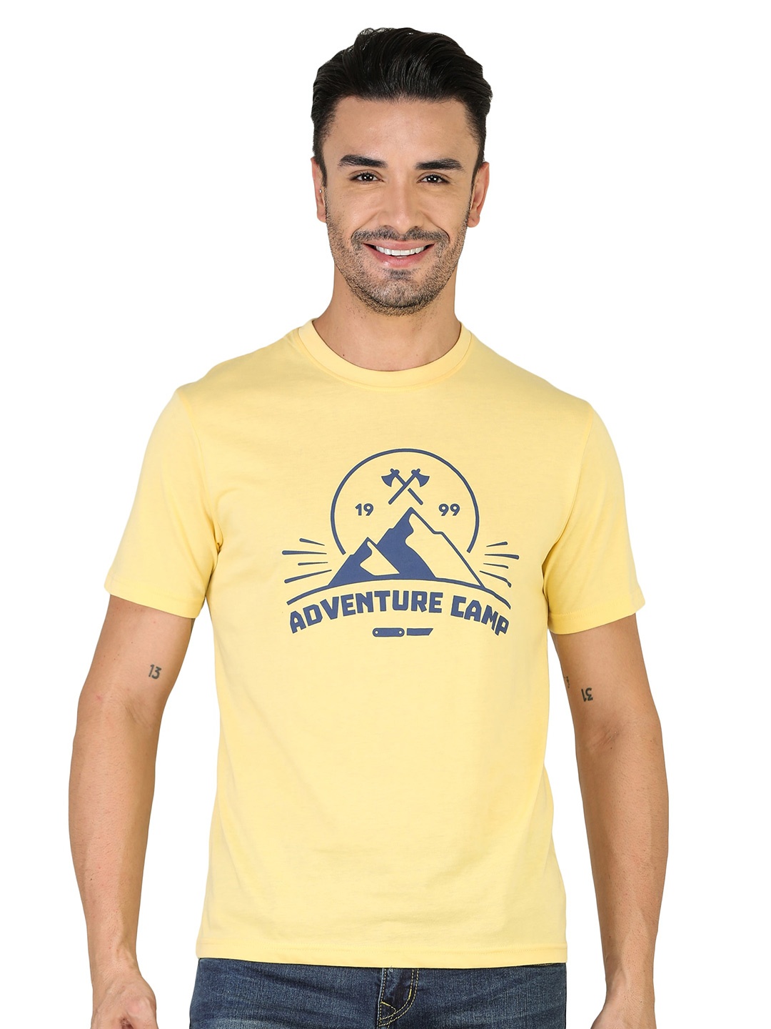 

TQS Graphic Printed Slim Fit Opaque Cotton T-shirt, Yellow