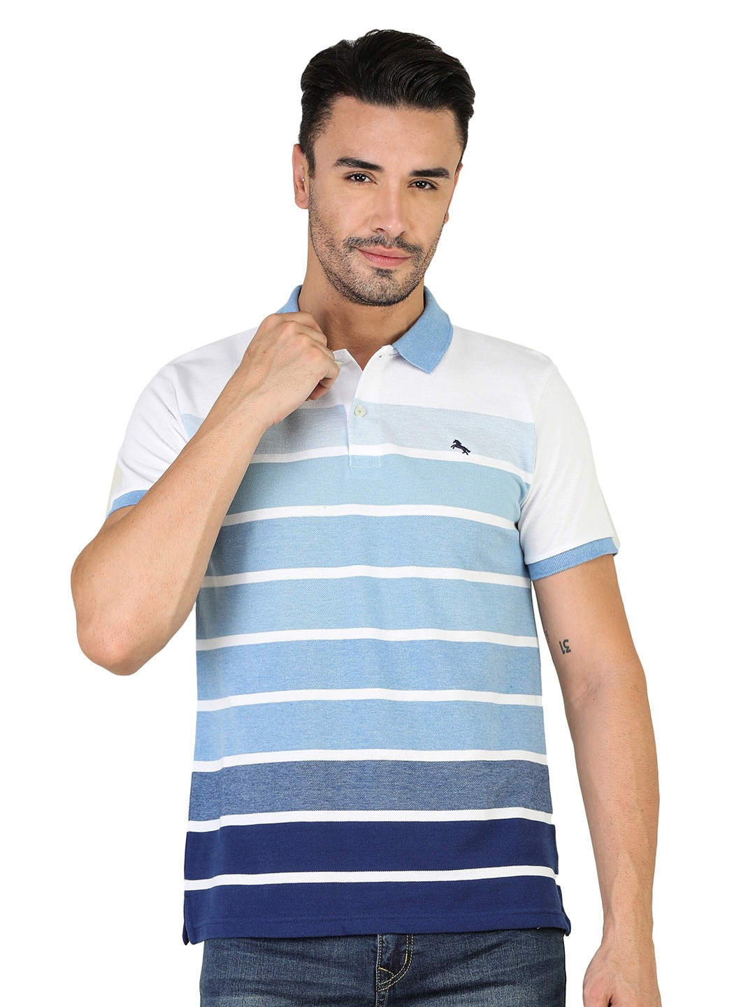 

TQS Striped Polo Collar Slim Fit T-shirt, White