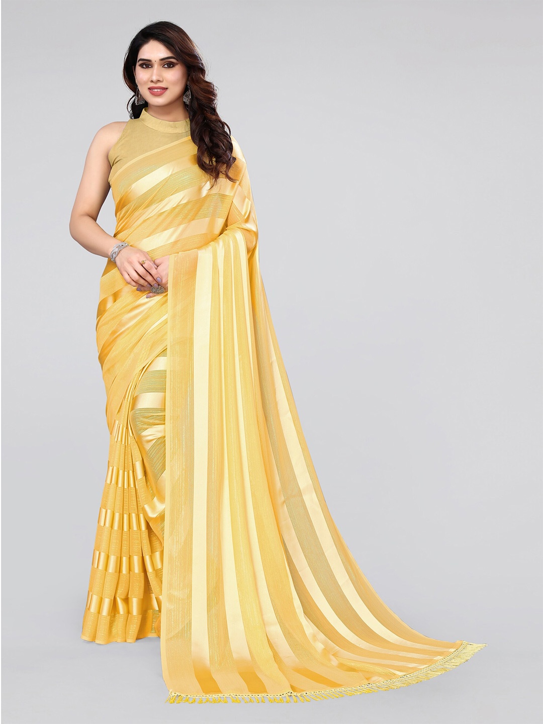 

MIRCHI FASHION Yellow Striped Saree