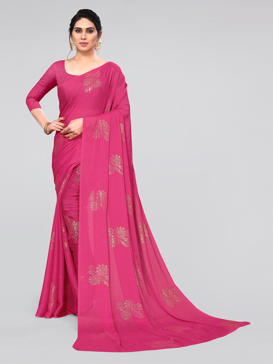 

MIRCHI FASHION Pink Ethnic Motifs Printed Saree