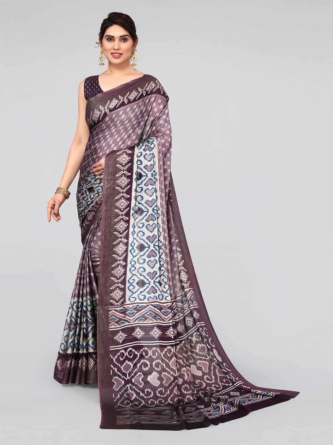 

MIRCHI FASHION Magenta & White Ikat Printed Saree