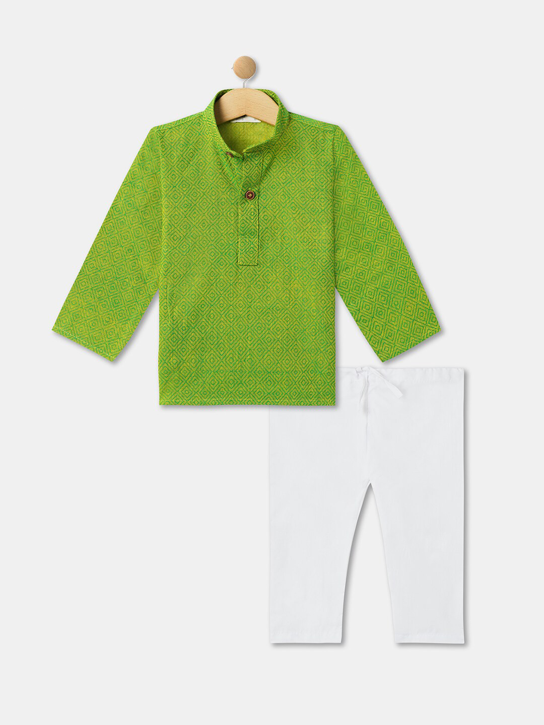 

R&B Infants Boys Geometric Printed Pure Cotton Kurta with Pyjamas, Green