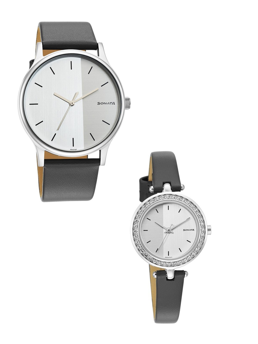 

SonataBrass Set Of 2 Dial & Leather Straps Analogue Watch 7710587041SL01, White