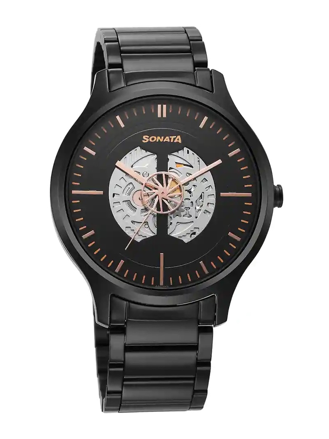 

Sonata Unveil 2.0 Men Brass Skeleton Dial & Stainless Steel Straps Analogue Watch 7140NM03, Black