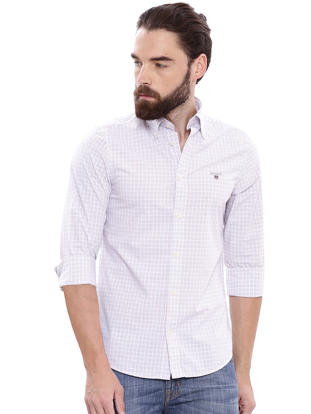 

GANT Men White Slim Fit Checked Casual Shirt