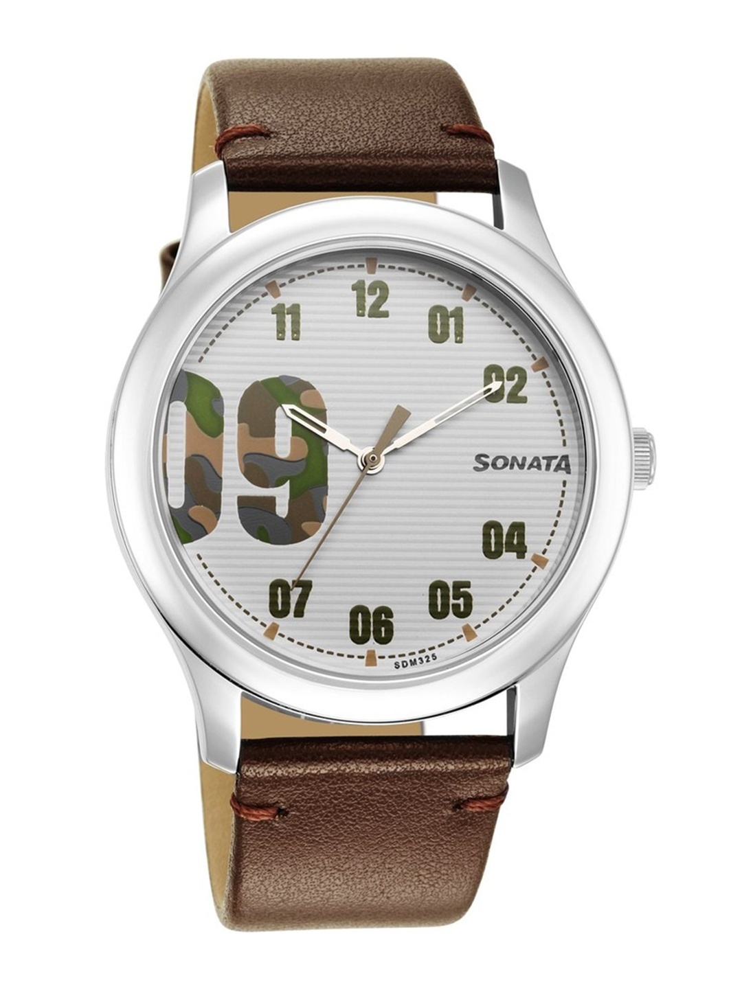 

Sonata Men White Brass Printed Dial & Leather Straps Analogue Watch 77106SL05W