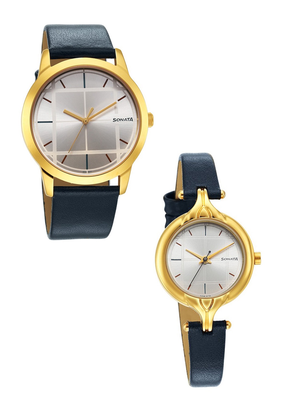 

Sonata Set Of 2 Sonata Pair 2022 Leather Straps Analogue Watches 7712587040YL01, Silver