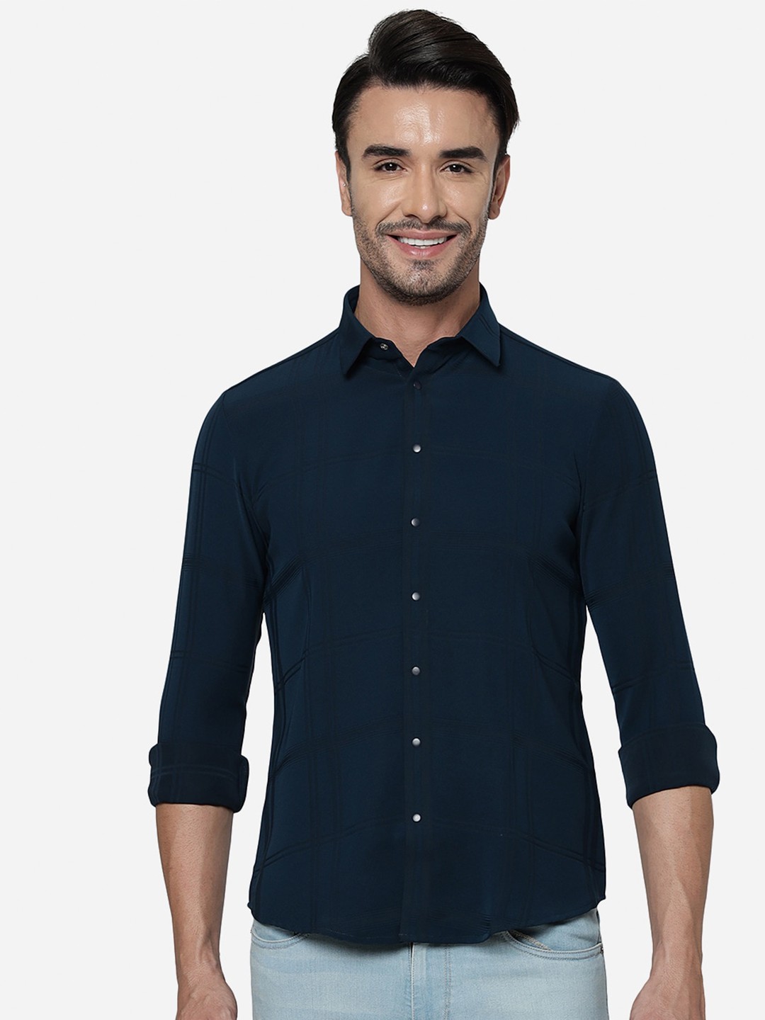 

JB STUDIO Slim Fit Spread Collar Pure Cotton Shirt, Blue