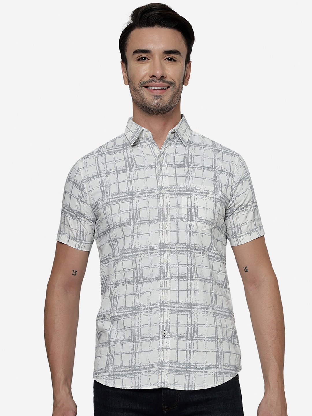 

JADE BLUE Slim Fit Abstract Printed Casual Pure Cotton Shirt, White