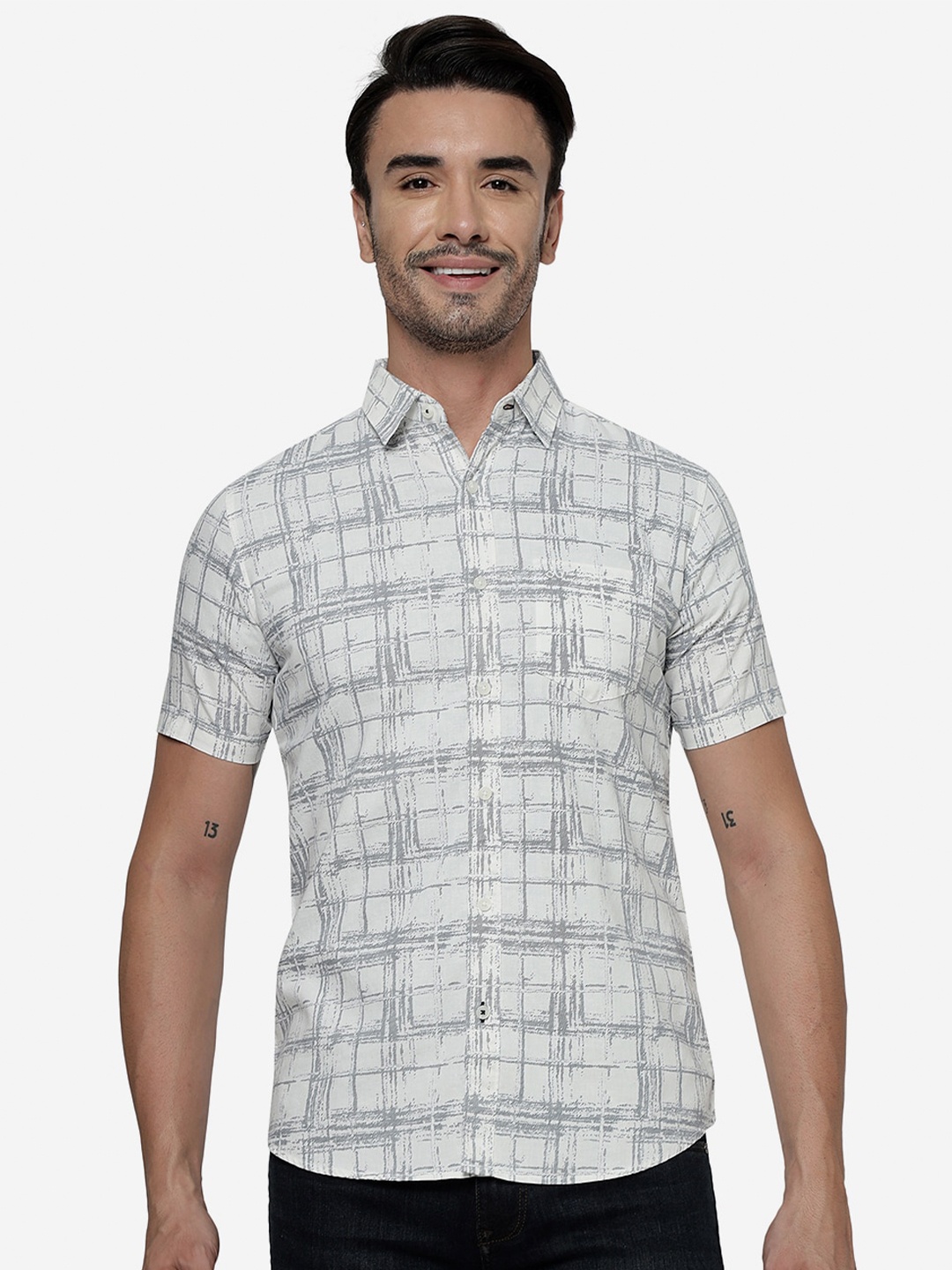 

JADE BLUE Slim Fit Abstract Printed Casual Pure Cotton Shirt, White