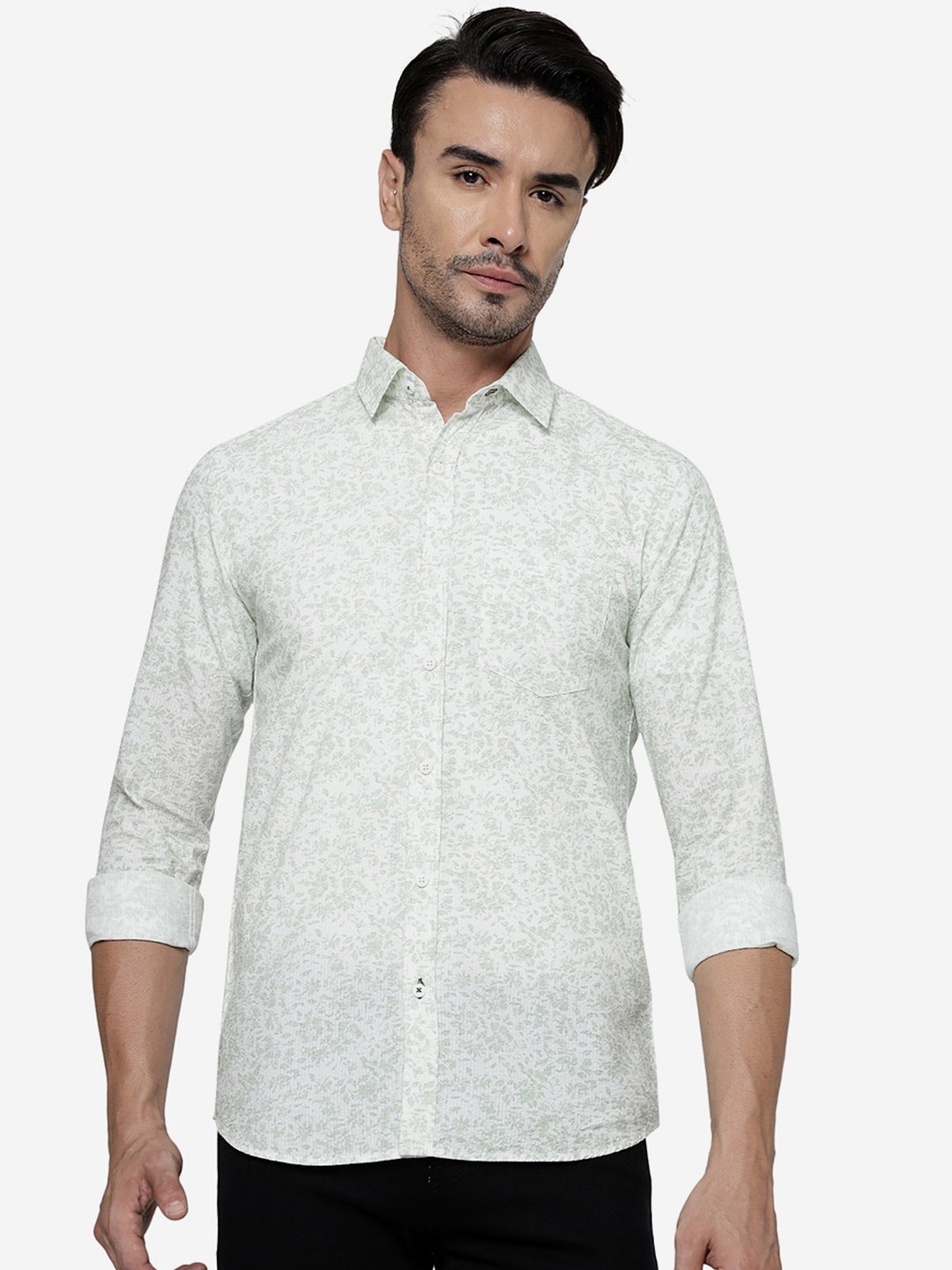

JADE BLUE Slim Fit Floral Printed Casual Pure Cotton Shirt, Green