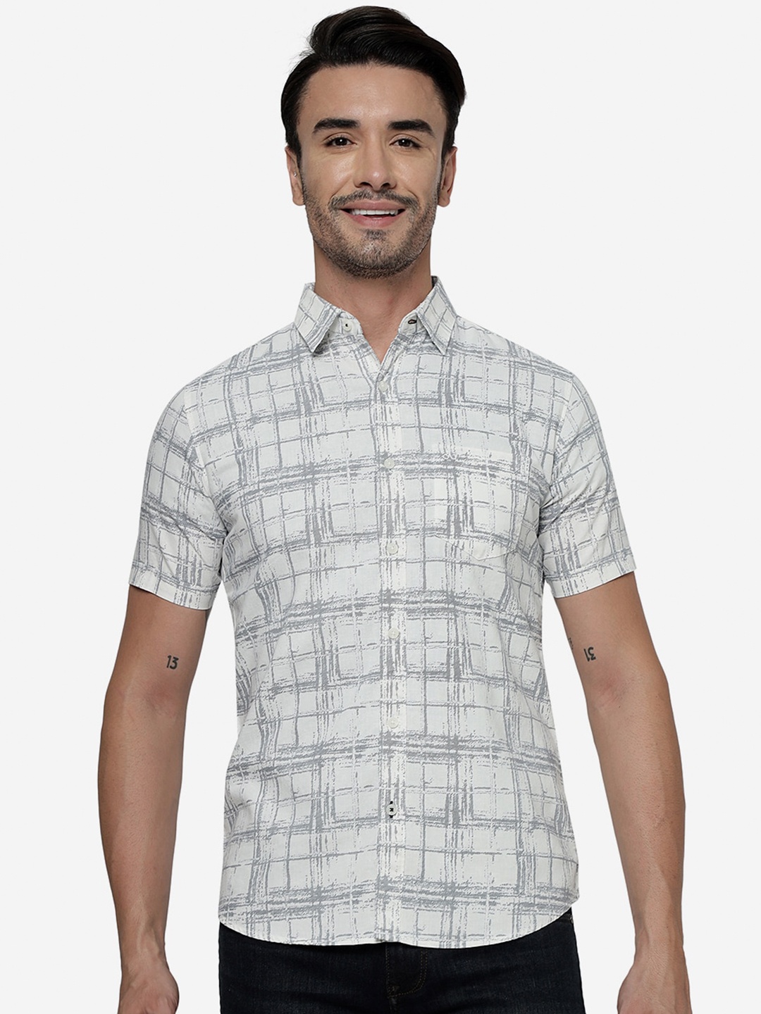 

JADE BLUE Slim Fit Abstract Printed Casual Pure Cotton Shirt, White