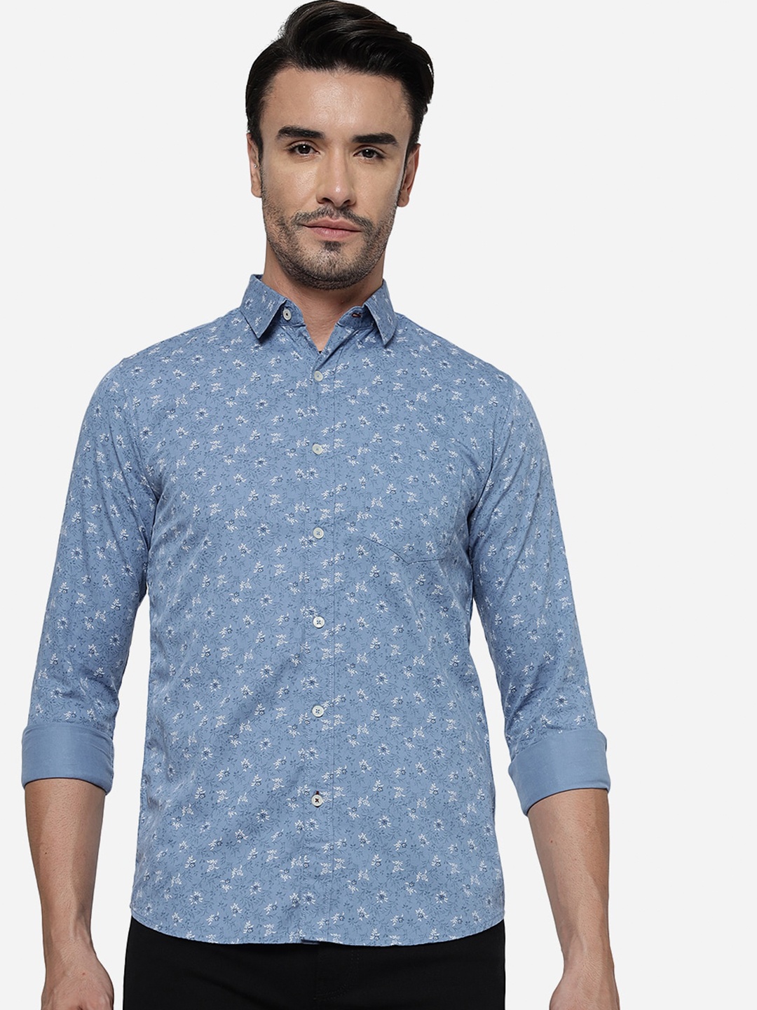 

JADE BLUE Slim Fit Floral Printed Casual Pure Cotton Shirt