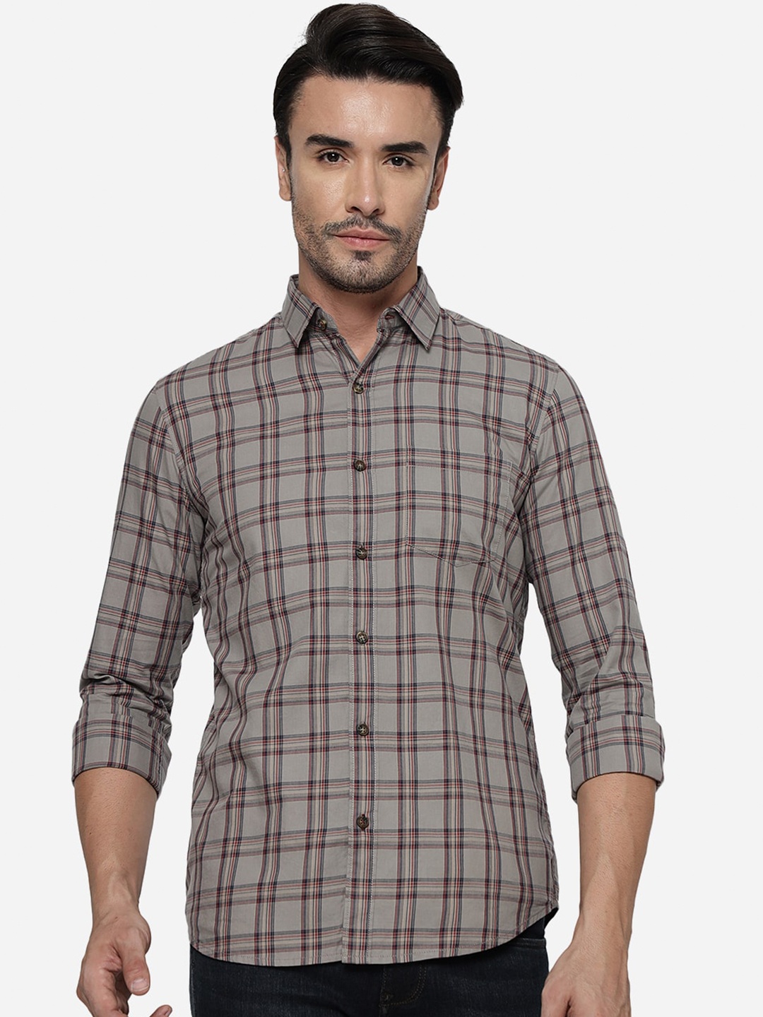 

JADE BLUE Slim Fit Tartan Checked Casual Cotton Shirt, Brown