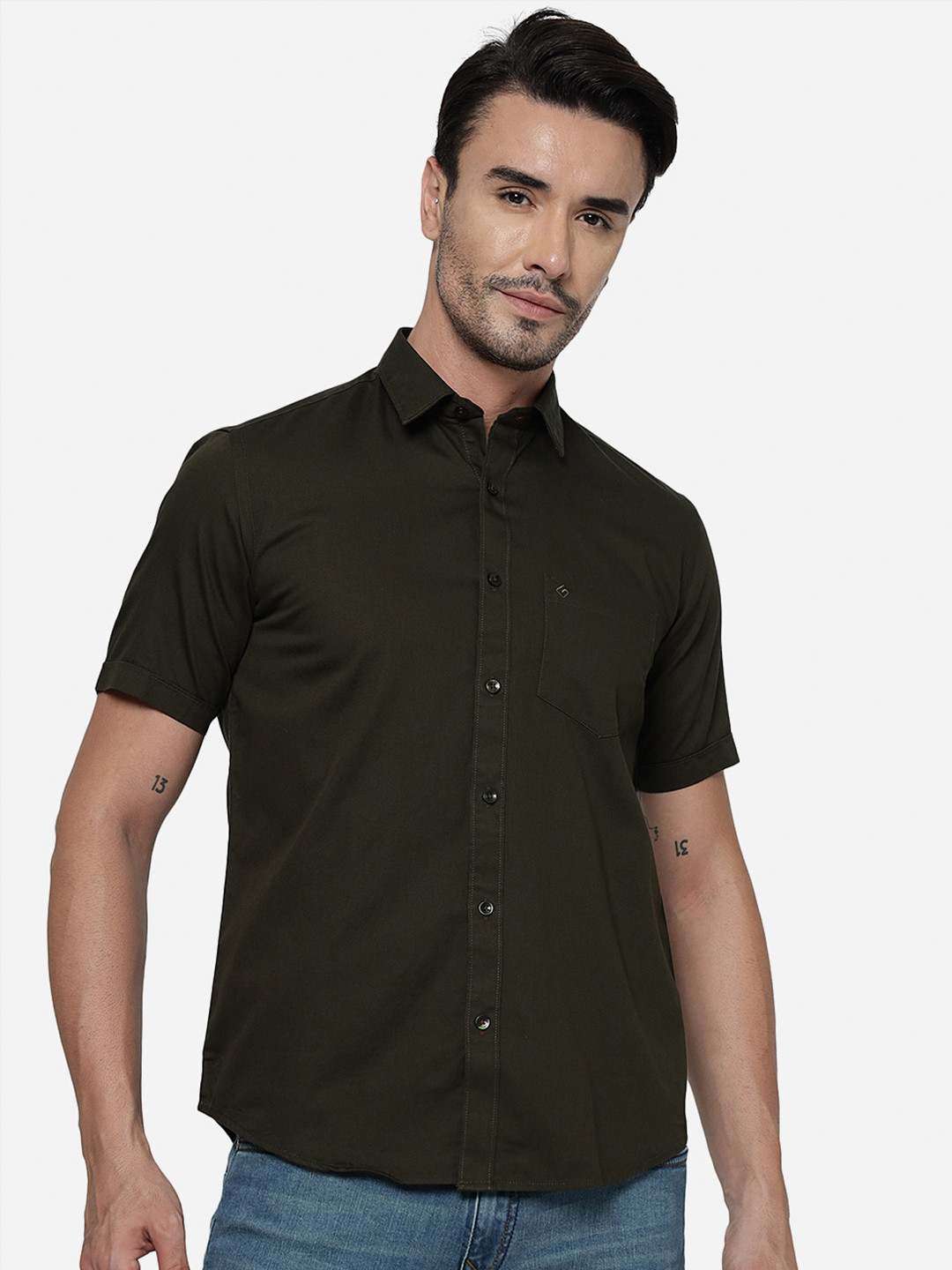

Greenfibre Spread Collar Pure Cotton Casual Shirt, Green