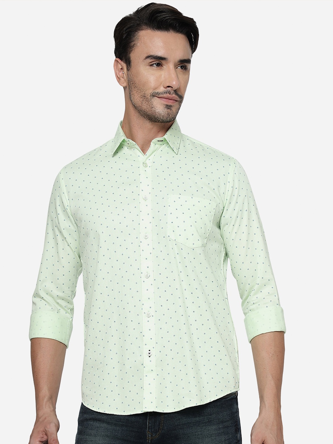 

Greenfibre Micro Ditsy Printed Pure Cotton Casual Shirt, Green