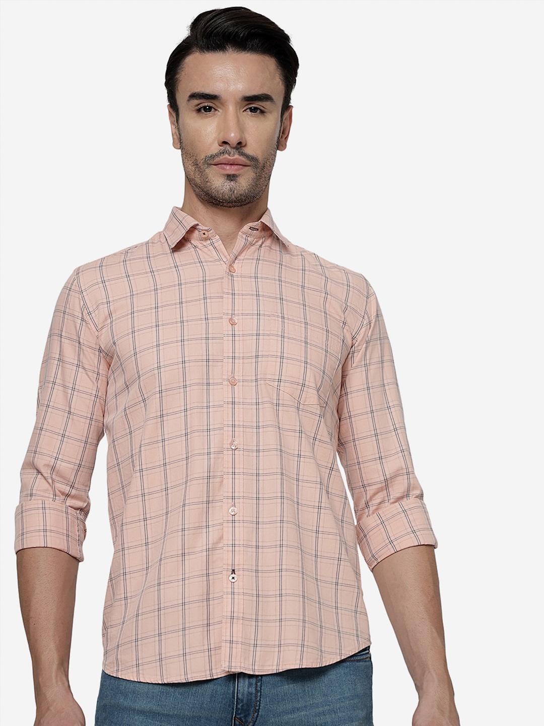 

Greenfibre Tartan Checked Pure Cotton Casual Shirt, Peach