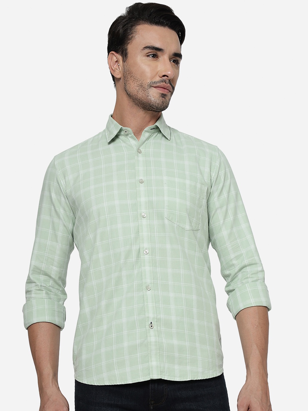 

Greenfibre Tartan Checked Pure Cotton Casual Shirt, Green
